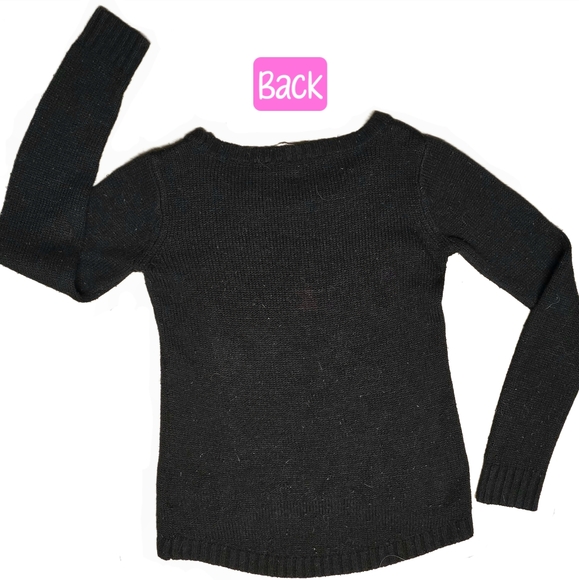 🔵 LEI Juniors Black Pink Knit LOVE Dipped High-Low Crewneck Sweater Small - Picture 9 of 11